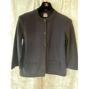 Chanel Uniform Nvy/Blk Camellia Button Cardigan M